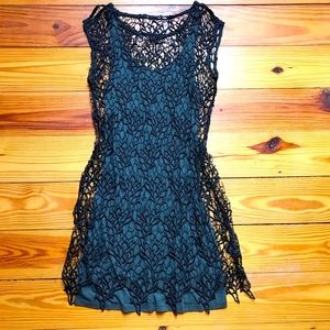 Anthropologie Gray Black Lace Mini Dress, EUC, XS
